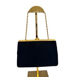Alexander's Regency Vintage Evening Clutch Bag Black Gold Mid Century Cocktail